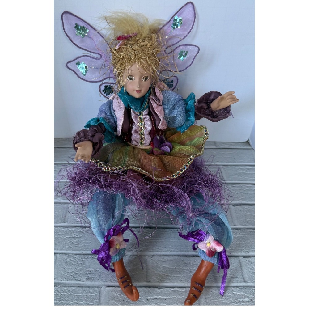 Winward Holidays Porcelain Fairy Art Doll‎ Purple Iridescent Wings Blonde 14"